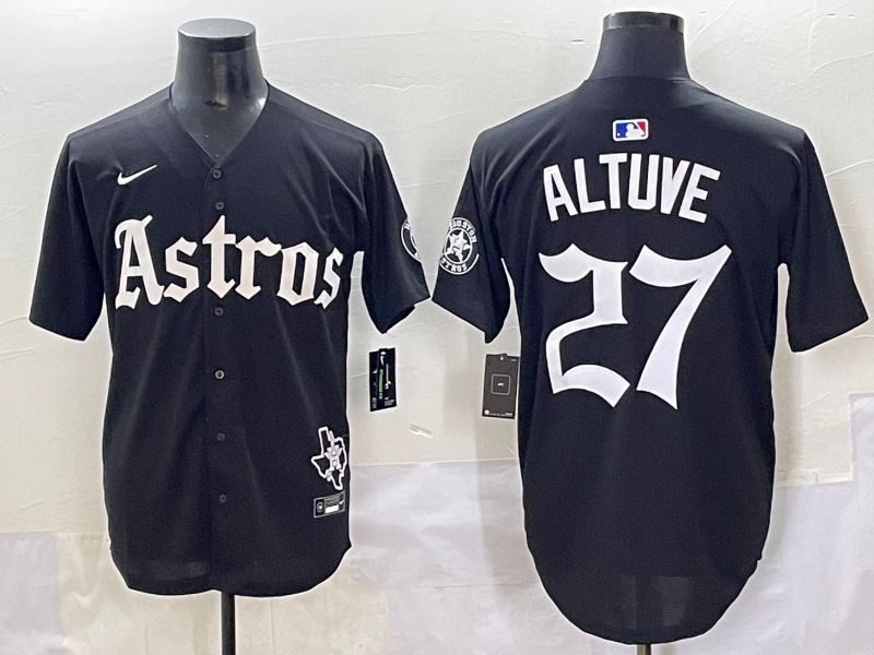 Men 2025 Houston Astros 27 Altuve Black Five generations Joint Name Nike MLB Jersey style 1